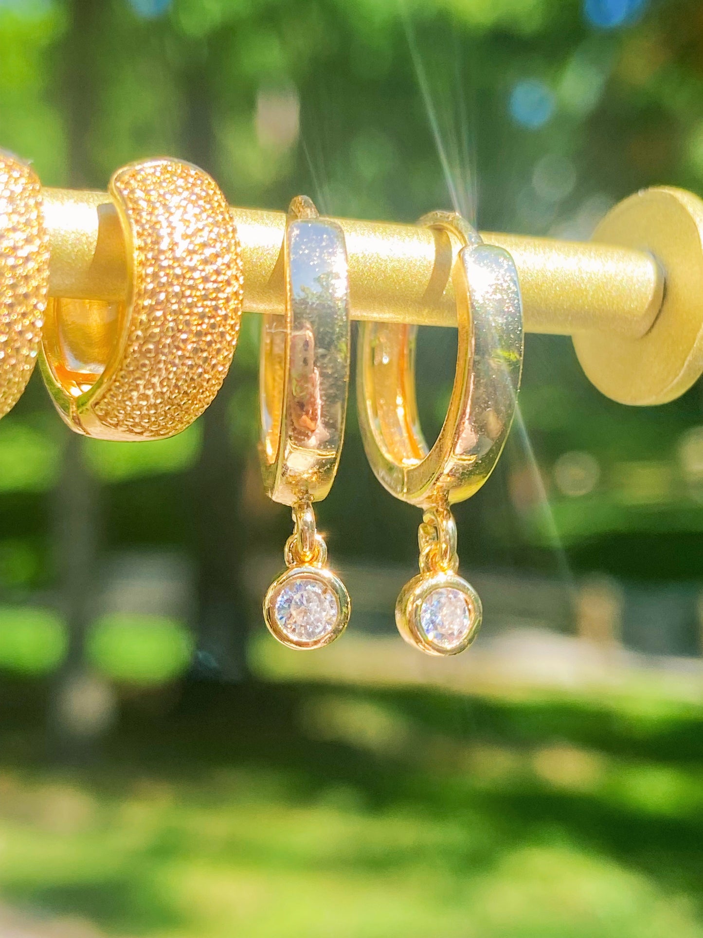gold rhinestone hoop earrings