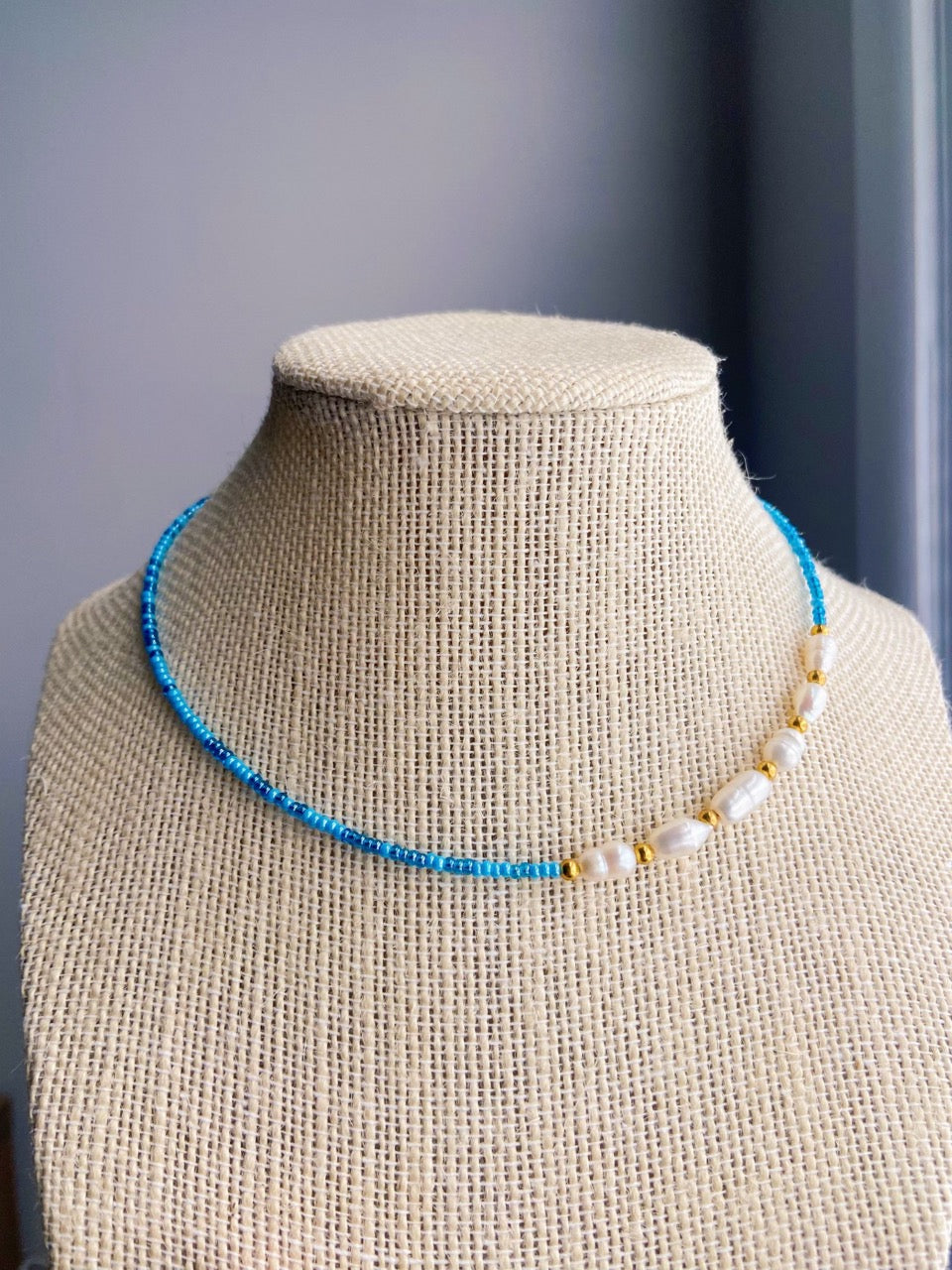 blue beaded necklace