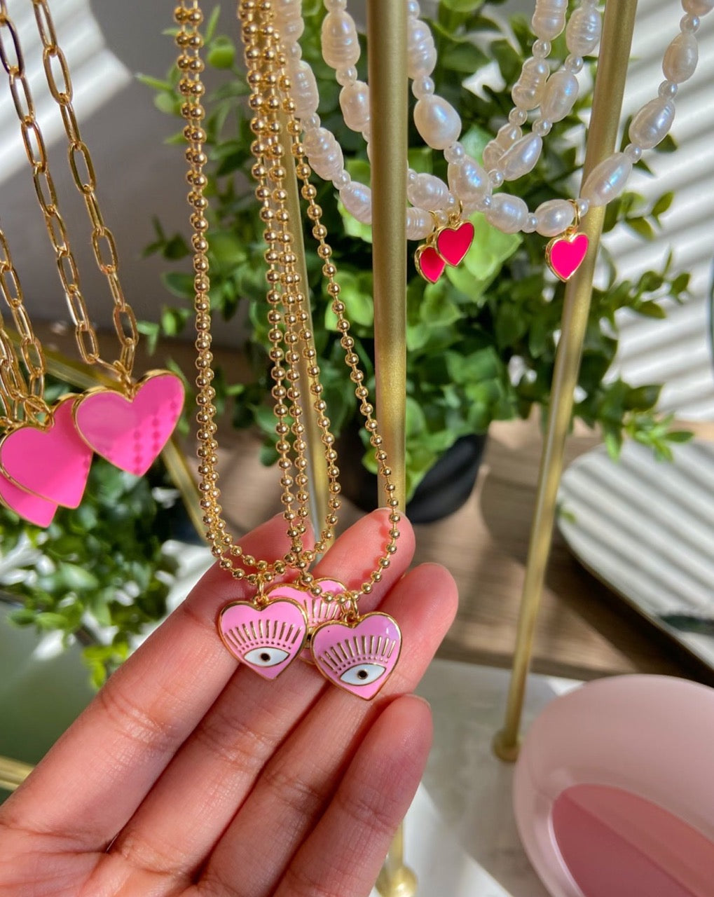 18k Gold Plated Pink Heart Necklace