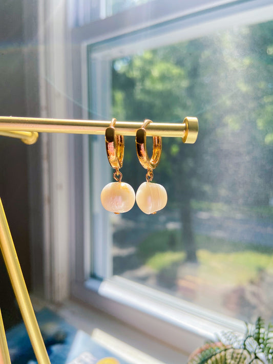 Marina Gold Pearl Hoop Earrings