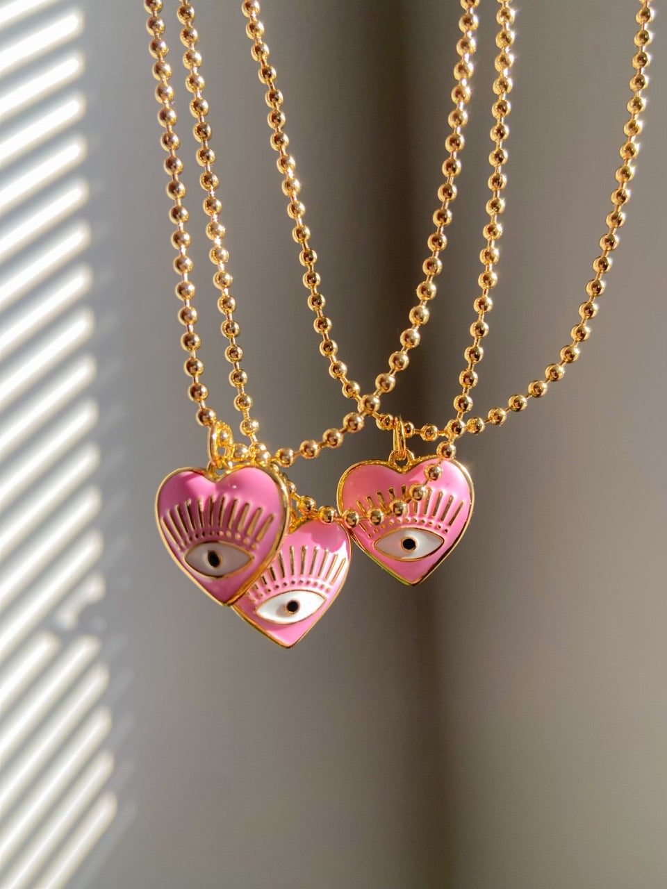 Gold Heart Necklace with Eye 