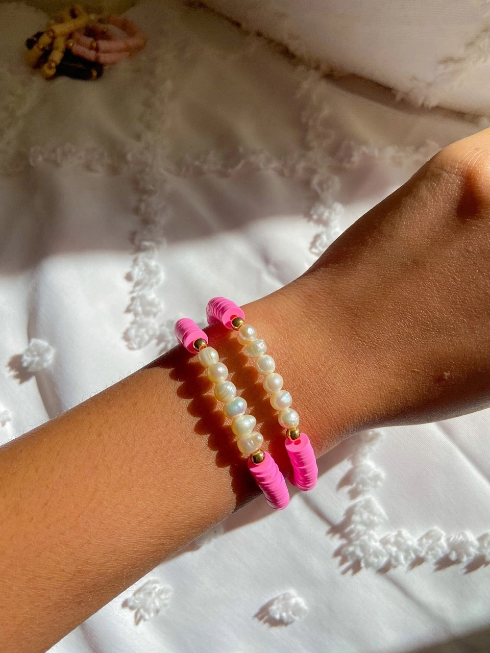 hot pink clay brad bracelet