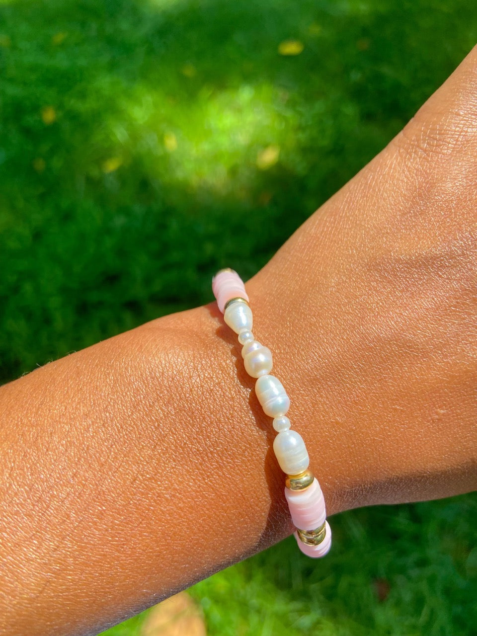 light pink clay bead bracelet 